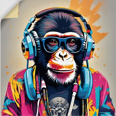 Produktbild von ARTland Wandbild, selbstklebend DJ Affe - KI generiert Größe: 100x100 cm