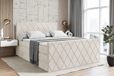 Produktbild von ALTDECOR Boxspringbett mit Matratze und Lattenrost  - LEPARO -Z KING  - 120x200 cm  - Beige Samt - Topper, Fußteil, Polsterbett mit Bettkasten, Bett mit Stauraum H3 - und H4 - Matratze, Doppelbett, Springboxbett