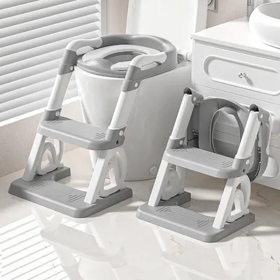 Image de Siège de toilette 2 en 1 avec marchepied, pliable, gris