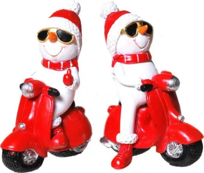 Produktbild von 2er Set Figur Cooler Schneemann auf Motorroller