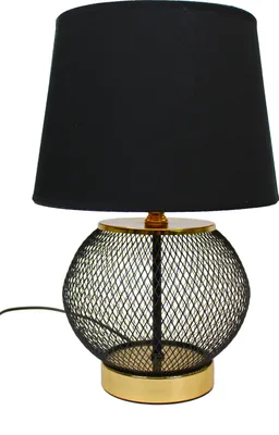 Produktbild von Tischlampe schwarz gold rund 25x38 cm mit schwarzem Schirm Nachttischlampe