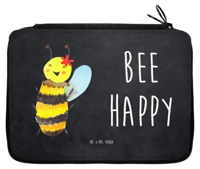 Produktbild von Mr. & Mrs. Panda Mäppchen Biene Happy - Kreidetafel - Geschenk, Malmappe, Schulmäppchen, Bleistiftetui, Federtasche, Schlamper, Federmappe