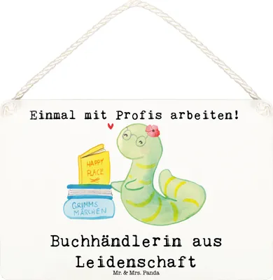 Produktbild von Mr. & Mrs. Panda Schild Buchhändlerin Leidenschaft DIN A6 - Weiß - Geschenk, Türschild, Witzig, wandtafel, Bücherwurm, Buchhandlung, holzbild, Holzschild, Spruch, Beruf