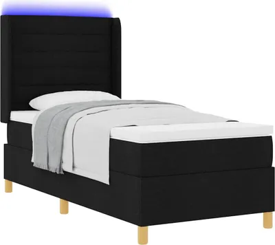 Produktbild von Boxspringbett mit LED-Lichtleisten Schwarz 100 x 200 cm Stoff