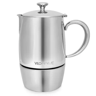 Obrázek produktu pro VeoHome moka konvice na espresso 6 šálků 300 ml - nerezová italská moka konvice na indukční vařič, plyn, keramiku, elektřinu bez hliníku - technologie dvojitého filtru