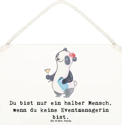 Produktbild von Mr. & Mrs. Panda Schild Eventmanagerin Herz DIN A6 - Weiß - Geschenk, Witzig, wandhänger, Spruch, Promoterin, wandtafel, kleine aufmerksamkeit, Wandbild Holz, Lustig