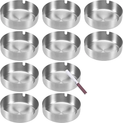 Imagen del producto de Ceniceros de acero inoxidable, diámetro de 10 cm, paquete de 10 unidades, para uso en interiores y exteriores