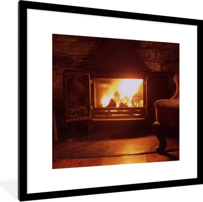 Produktbild von MuchoWow® Gerahmtes Poster Kamin mit offener Tür 40x40 cm - Poster mit Schwarzem Bilderrahmen Wandposter Rahmen Foto Bilder - Poster - Plakat im Rahmen