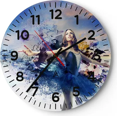 Produktbild von Wanduhr - Rund - Glasuhr - Ballerina Tänzer Tüll Kleid - 30x30cm - Schleichendes Uhrwerk - Lautlos - zum Aufhängen bereit - Dekoration Modern - Wanddekoration aus Glas - C4AR30x30-2624