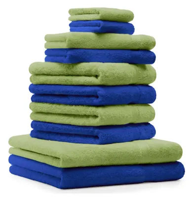 Produktbild von Betz 10-tlg. Handtuch-Set PREMIUM CLASSIC 2 Duschtücher 4 Handtücher 2 Gästetücher 2 Seiftücher  Farbe: royalblau & apfelgrün