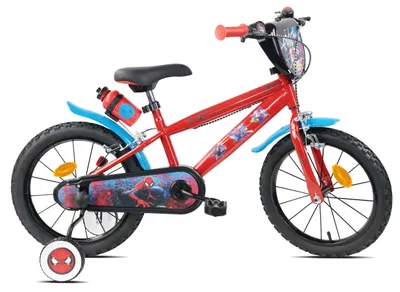 Immagine prodotto di Bicicletta da 16 pollici "SPIDERMAN" (adatta a bambini di altezza compresa tra 100 cm e 120 cm), dotata di 2 freni, placca decorativa anteriore, portaborraccia posteriore e stabilizzatori
