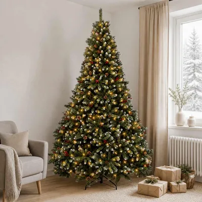 Zdjęcie produktu dla Sztuczna choinka z zawiasami 240 cm 600 LED Ciepła biel stal