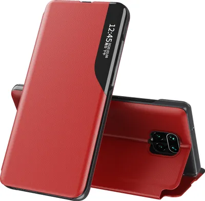 Produktbild von LaimTop Hülle für Redmi Note 9 Pro, Smart View Fenster Flip Stand Cover Kunstleder Schutzhülle für Xiaomi Redmi Note 9S / 9 Pro / 9 Pro Max Rot