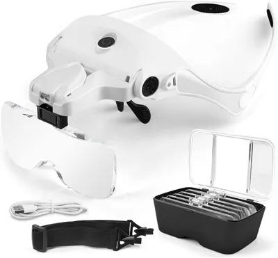 Produktbild von Lupenbrille mit Licht, LED Kopfbandlupe mit 5 Linsen, Lupenbrille Headset für Basteln, Lesen, Reparieren