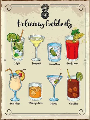 Produktbild von vianmo Holzschild 40x30 cm Cocktails Mojito Martini Margarita Essen Trinken