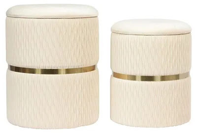 Immagine prodotto di Set di 2 pouf contenitori Milas in velluto crema