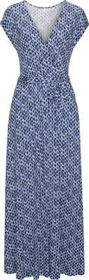 Produktbild von LASCANA Maxikleid mit Gummizug in der Taille und Bindegürtel, Alloverdruck blau bedruckt Größe 40