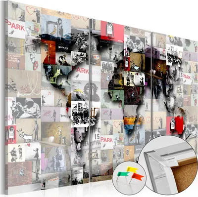 Produktbild von Vliesstoff Korkbild - Modern World's Map 60x40 cm Karten k-C-0057-p-f