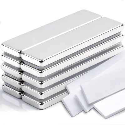 Image de 10 grands aimants en néodyme ultra-puissants, aimants rectangulaires (40 x 10 x 3 mm), aimants puissants pour tableaux magnétiques et réfrigérateurs, aimants autocollants, aimants puissants en terres rares pour les placards de cuisine