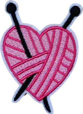 Produktbild von Herz-Herz-Stricknadeln zum Aufbügeln, Emblem-Aufnäher