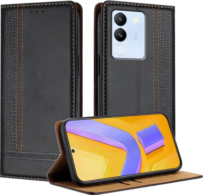 Produktbild von Handyhülle für Vivo V29E 5G Leder Flip Klappbare Schutzhülle mit Standfunktion Schwarz