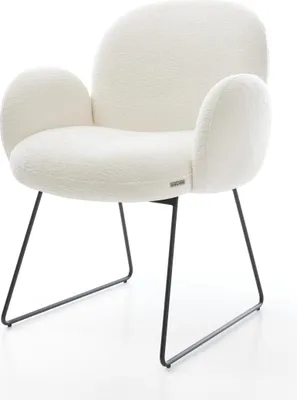 Produktbild von DELIFE Esszimmerstuhl Nube-Flex mit Armlehnen Bouclé Soft Beige Kufengestell Schwarz Taschenfederkern