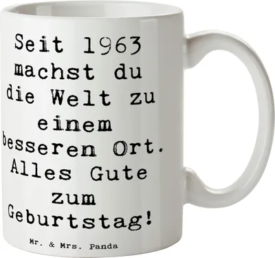 Produktbild von Mr. & Mrs. Panda Kaffeetasse Spruch 1963 Geburtstag - Weiß - Geschenk, besondere Person, Geburtstagsspruch, Tasse, Trinkbecher, Glückwunsch, feiern, Keramiktasse, Alter