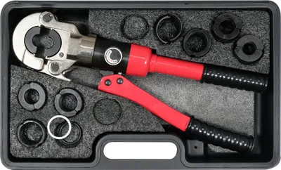 Zdjęcie produktu dla Hydrauliczne szczypce do zaciskania rur PEX, zakres: 16–32 mm, zestaw 8 matryc