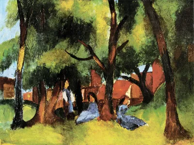 Produktbild von August Macke Kunstdruck Bild - Kinder Unter Sonnigen Bäumen, 1913 (60 x 80 cm)