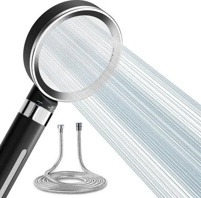 Obrázek produktu pro Sprchová hlavice s baterií pro vysoký tlak – úspora vody – odstraňuje chlorové nečistoty – pro tvrdou vodu – černá sprchová hlavice s baterií