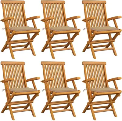 Produktbild von Möbel Gartenstühle mit Beige Kissen 6 Stk. Massivholz Teak - Gartensessel 3062544