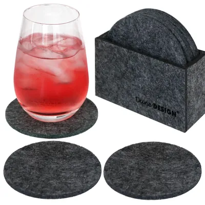 Obrázek produktu pro Plstěné skleněné podtácky šedé 8 kusů 10cm s krabičkou