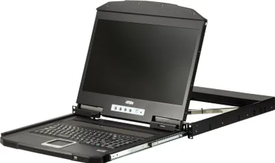 Produktbild von Aten 1U Short USB HDMI-Konsole mit amerikanischer Tastatur auf Schienen, CL3700NW-US