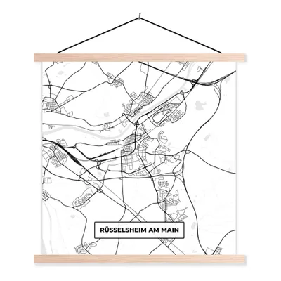 Produktbild von MuchoWow® Textilposter Rüsselsheim am Main - Karte - Stadtplan - Wegbeschreibung 40x40 cm mit holzfarbenen Rahmen - Posterleiste