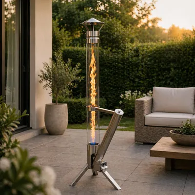 Produktbild von Eden Outdoor Feuerrohr Klassik,Edelstahl Feuersäule und Pelletfackel, Elegante Terrassenheizer und Gartenkamin, stilvolles Terrassenfeuer, langlebig und wetterfest