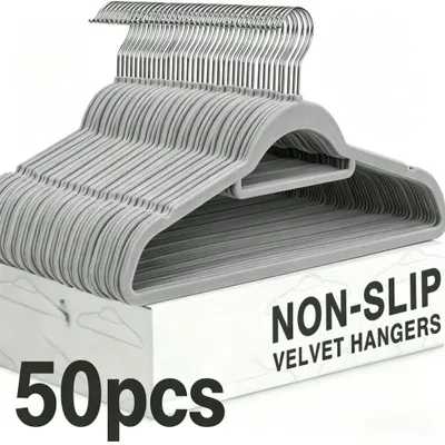 Productafbeelding van Fluwelen kledinghangers, antislip ontwerp, 360° draaibare haken, GRIJS, 50 stuks