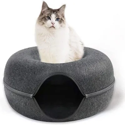 Image de Tour pour chat avec jouet tunnel amovible (M) - Panier rond pour chat en PVC souple
