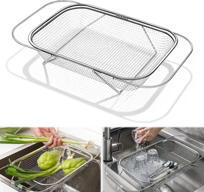 Produktbild von Ausziehbares Spülbeckensieb aus rostfreiem Stahl, 33-44 CM, zum Abtropfen und Spülen von Obst und Gemüse