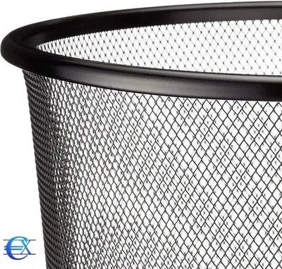 Obrázek produktu pro Uniqoos® Koš na odpadky – kulatý kovový koš s robustní kovovou základnou, černý, 27 x 24 cm, objem 10 litrů – ideální do kanceláře, pracovny a kuchyně