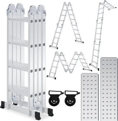 Produktbild von Viacúčelový rebrík Fiqops Multifunkčný rebrík Skladací rebrík Teleskopický rebrík A-rámový rebrík 4x4 470 cm Jednoduchý rebrík Rebrík pre domácnosť Hliníkový rebrík