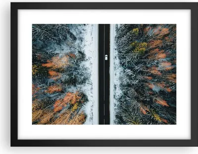 Produktbild von Gerahmtes Poster - Schwarzer Rahmen - Wald Weg Schnee - 40x30 cm - Wand Bild - Wanddeko - Wandbilder - Kunstposter - Wandposter - Bilderrahmen - Bilder - Kunstdruck - Wanddekoration - P2BAA40x30-4654
