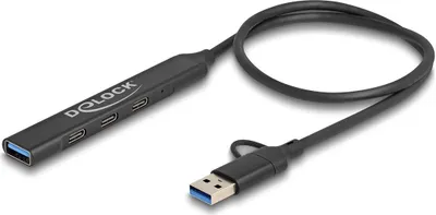 Produktbild von Delock 4 Port Slim USB Hub mit USB-C oder USB Typ-A zu 3 x USB 5 Gbps USB-C + 1 x USB 5 Gbps Typ-A