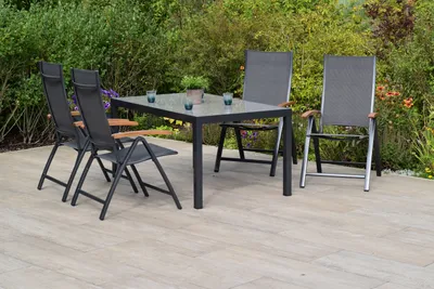 Produktbild von Merxx Gartenmöbelset "Toblino" 5tlg. mit Tisch 150 x 90 cm - Aluminiumgestell Graphit mit Textilbespannung Anthrazit und Akazienholz