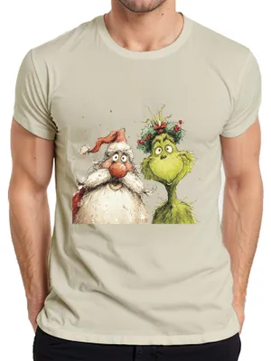 Zdjęcie produktu dla Grinch Ojciec Boże Narodzenie śmieszny prezent świąteczny zielony wieniec koszulka męska, natura, M
