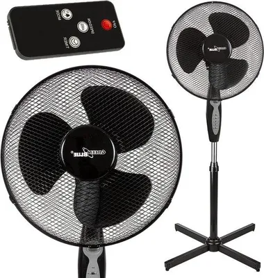 Obrázok produktu pre Čierny podlahový ventilátor s diaľkovým ovládaním a nízkou hlučnosťou – 40 W – 3 rýchlosti – 40 cm – oscilácia – časovač na 75 hodín