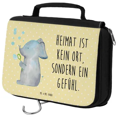 Produktbild von Mr. & Mrs. Panda Kulturbeutel Elefant Seifenblasen - Gelb Pastell - Geschenk, kosmetiktäschchen, Kulturtasche, Lustige Sprüche, beauty case, Elefanten, Liebe, duschbeutel