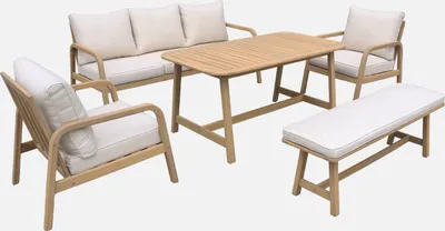 Produktbild von sweeek - Gartenmöbelset für 7 Personen aus Akazienholz - Beige
