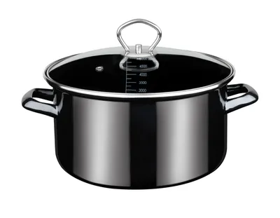 Produktbild von Gsw Black STAR 254243 Kochtopf inkl. Deckel, emailliert, 24 cm Durchmesser, Induktionsherd-geeignet