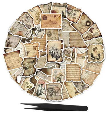 100 Vintage Sticker mit Verbrannt-Effekt, Journaling, Scrapbooking