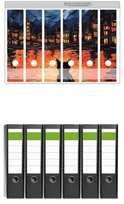 Produktbild von Wallario 6 Stück breite Ordner inkl. Klebeetiketten mit Motive Blick eines Nachtwächters -  Set mit Rückenschildern / Ordnerrücken Stickern